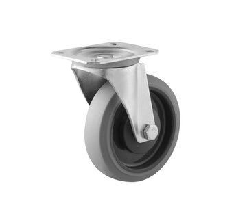 Kółko skrętne, Ø 125, szara niebrudząca opona z gumy termoplastycznej, 160 kg