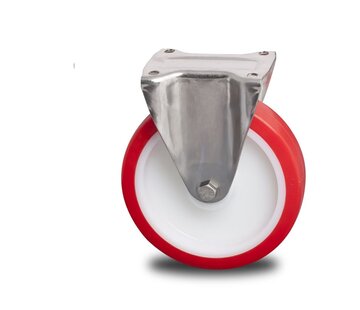 Stainless steel fixed castor, Ø150, injection-moulded polyurethane, 400kg.