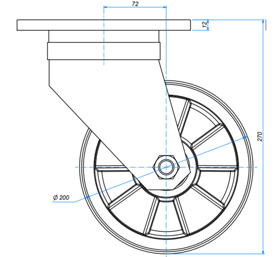 swivel castor, Ø 200mm, nylon (PA6), 1600KG