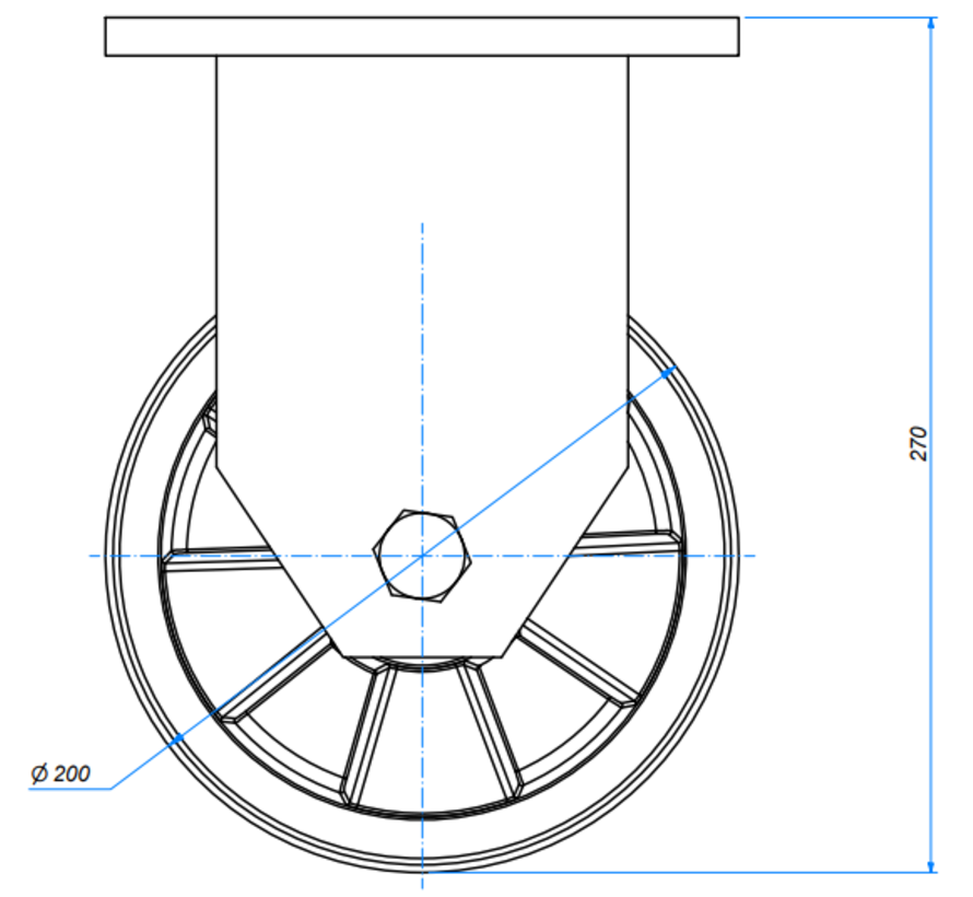 Fixed-wheel castor, Ø 200 mm, nylon (PA6), 1600KG
