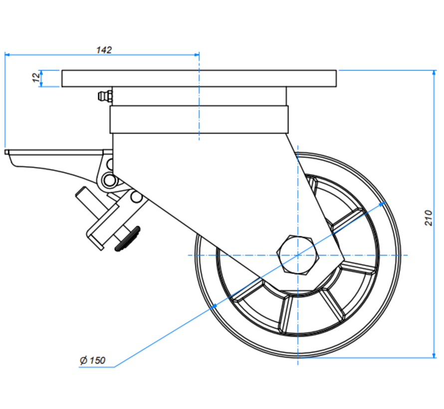 rueda giratoria con freno, Ø 150mm, nylon (PA6), 1000KG