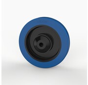 Wheel, Ø 125mm, vulcanised blue elastic rubber tyre with plastic threaded caps 200KG