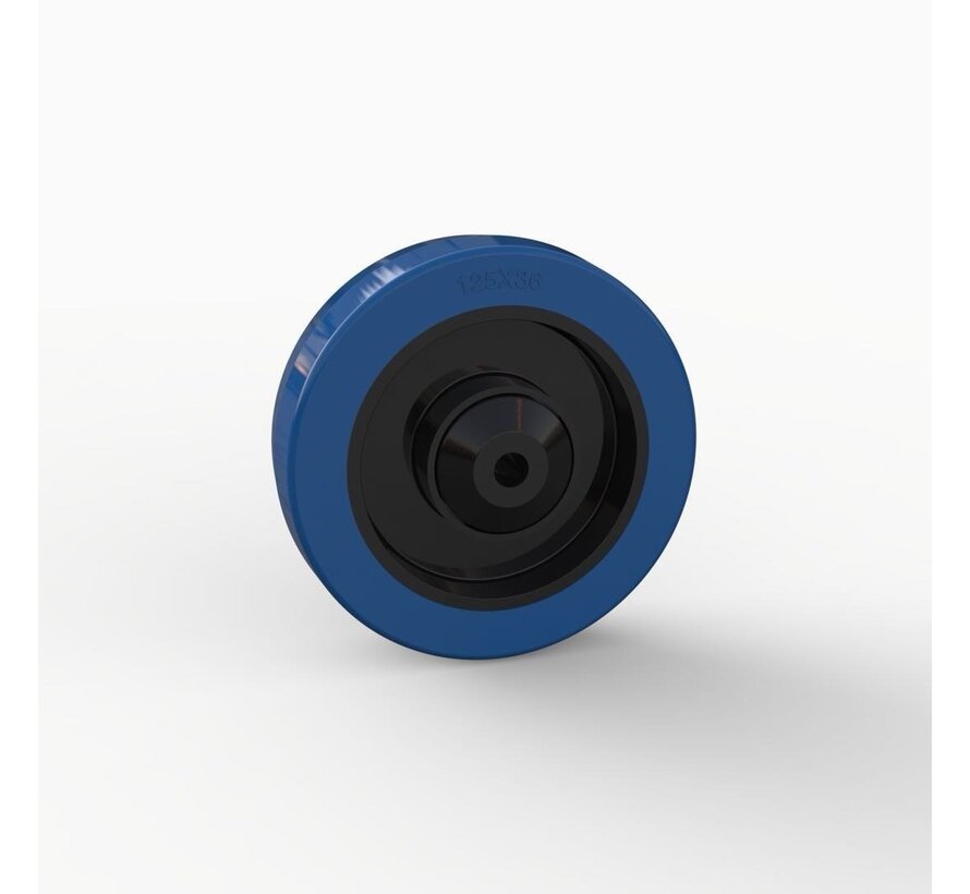Rueda, Ø 125mm, neumático de caucho elástico vulcanizado azul con tapones roscados de plástico 200KG