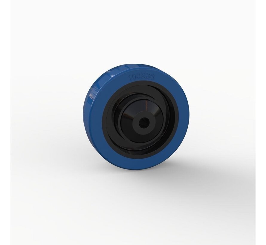 Roue, Ø 100mm, pneu en caoutchouc élastique bleu vulcanisé avec capuchons en fil de fer en plastique 180KG