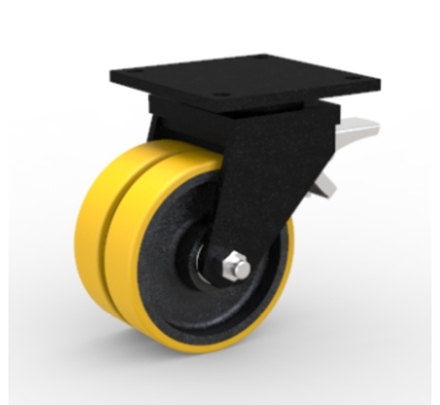 swivel castor with brake, Ø 200 mm, vulcanised polyurethane tyre, 2000KG