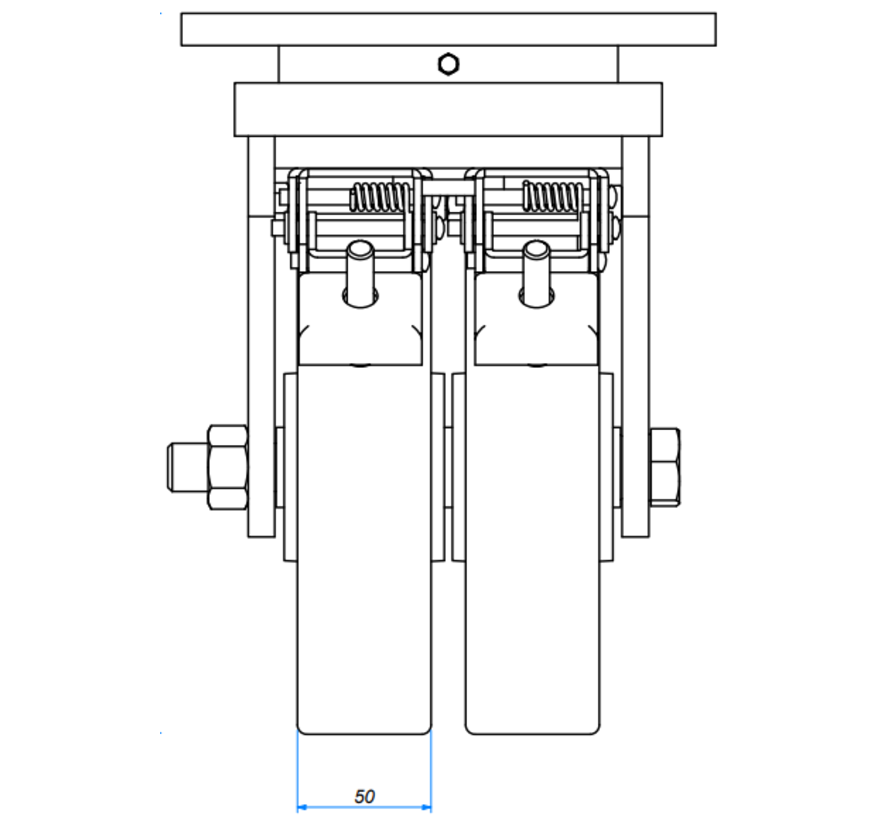 swivel castor with brake, Ø 200 mm, vulcanised polyurethane tyre, 2000KG
