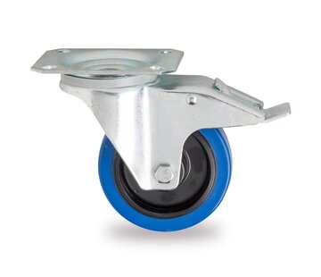 Roulette pivotante, Ø 80 mm, pneu en caoutchouc élastique avec frein, 100 kg