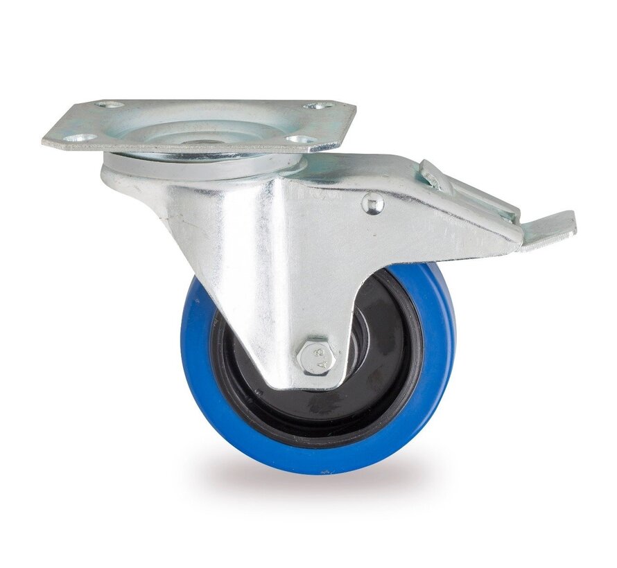 Roulette pivotante, Ø 80 mm, pneu en caoutchouc élastique avec frein, 100 kg