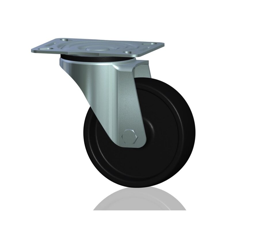 Roda giratória, Ø 100mm, roda PA6 reforçada com fibra de vidro resistente ao calor, 170KG