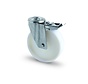 Roulette pivotante en acier inoxydable AISI 316 avec frein, fixation par trou de boulon, roue entièrement en nylon, palier lisse, Ø de roue 80mm, 150KG