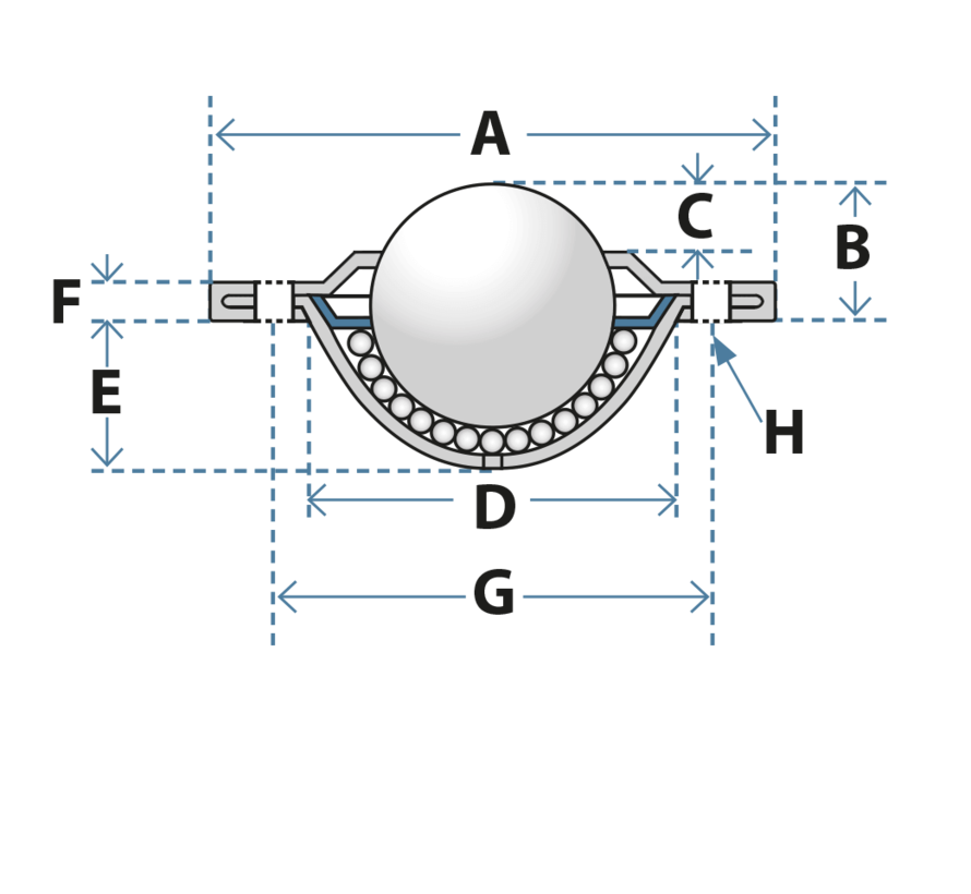 Frasco esférico em aço 32 mm, 125 kg