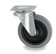 Roda de rodízio para caixote do lixo, Ø 200 mm, pneu de borracha elástica cinzento, 400KG