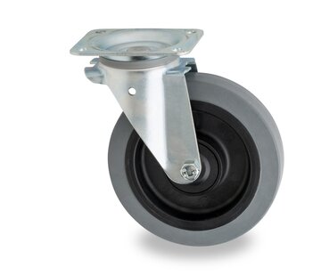 castor wheel for waste bin, Ø 200 mm, grey elasticated rubber tyre, 400KG