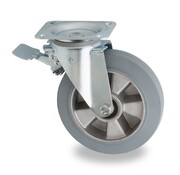 Kółko skrętne z hamulcem, do kosza na śmieci, Ø 200 mm, szara elastyczna opona gumowa, 400 kg