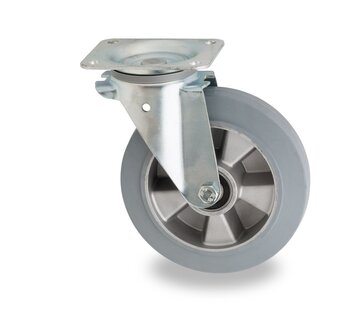 Roulette pour poubelle, Ø 200 mm, bandage caoutchouc élastique gris, 400KG