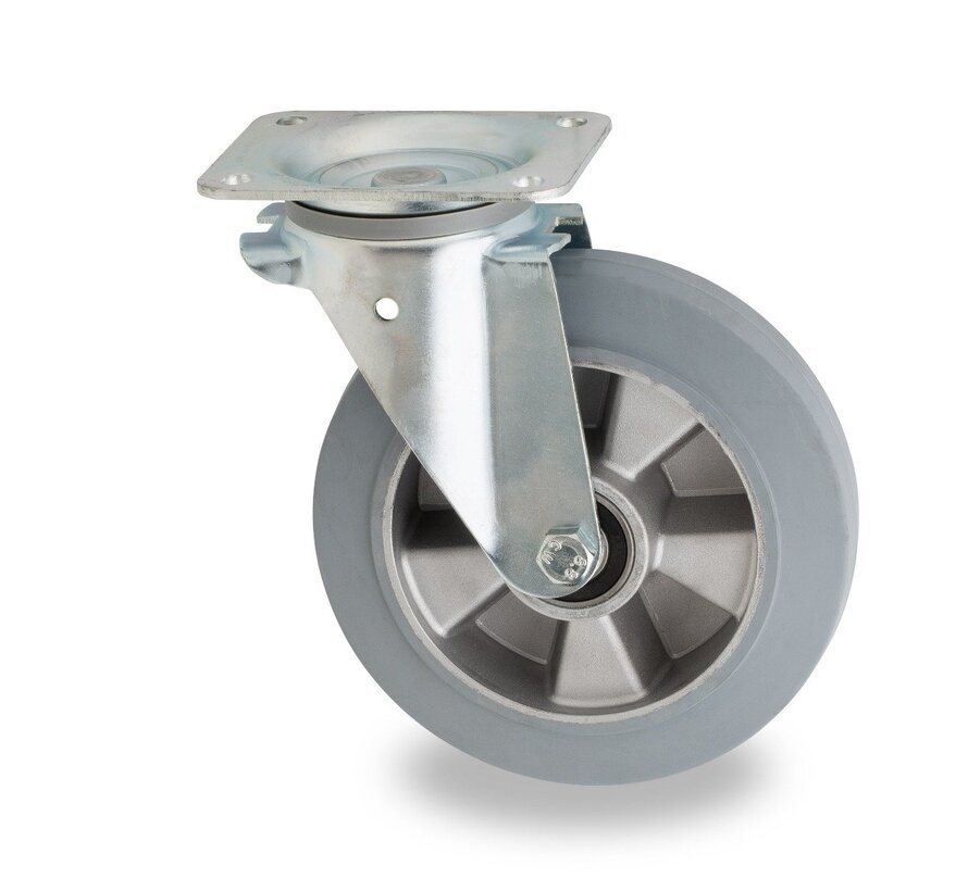 Roulette pour poubelle, Ø 200 mm, bandage caoutchouc élastique gris, 400KG