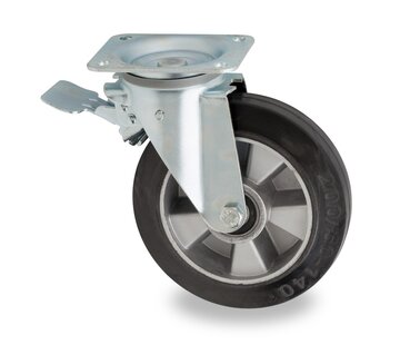 Lenkrolle mit Bremse, für Abfalleimer, Ø 200mm, schwarzer Gummireifen, 400KG