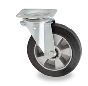 castor wheel for waste bin, Ø 200mm, black elasticated rubber tyre, 400KG