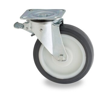 swivel castor with brake, Ø 200 mm, casted polyurethane tyre, 800KG