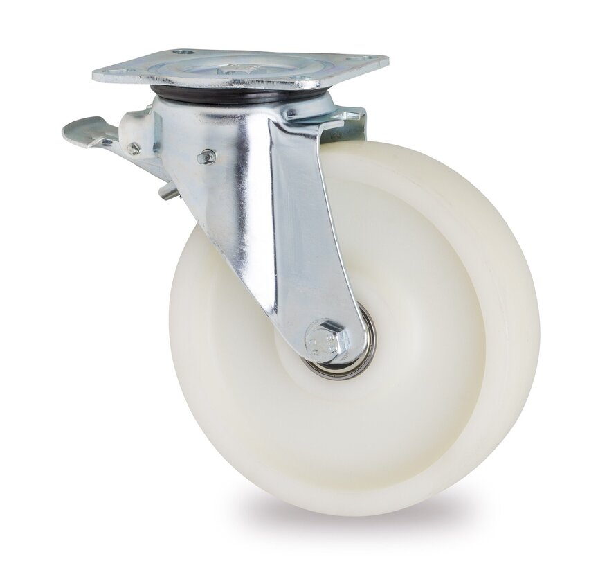Roulette pivotante avec frein, Ø 200 mm, roue entièrement en polyamide (PA6), 1000 kg