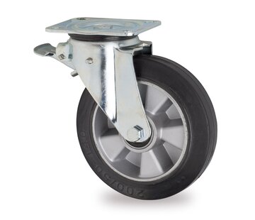 rodízio giratório com travão, Ø 125 mm, pneu de borracha elástica, 250KG