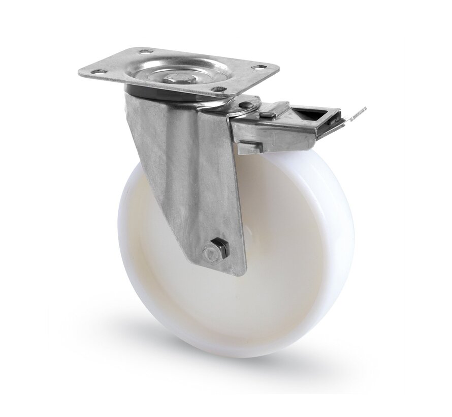 swivel castor with brake, Ø 100 mm, all-polyamide (PA6) wheel, 150KG