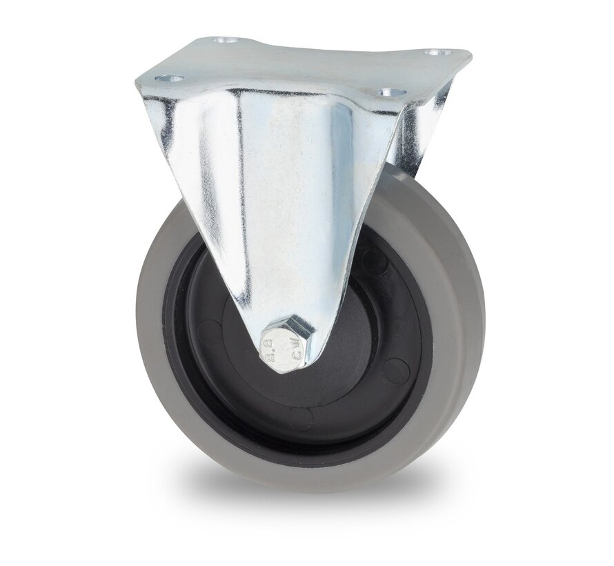 Rueda fija, Ø 125 mm, neumático de caucho termoplástico gris que no deja marcas, 160KG