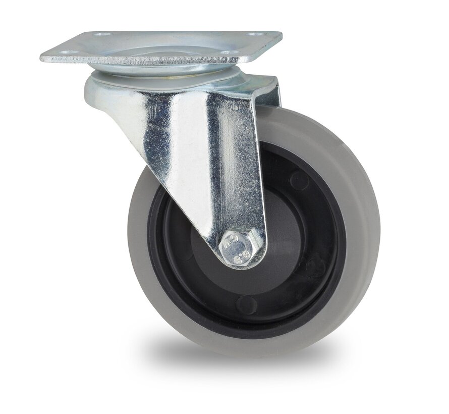 roulette pivotante, Ø 125 mm, bandage caoutchouc thermoplastique gris non marquant, 160KG