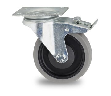 swivel castor with brake, Ø 100 mm, grey non-marking thermoplastic rubber tyre, 115KG
