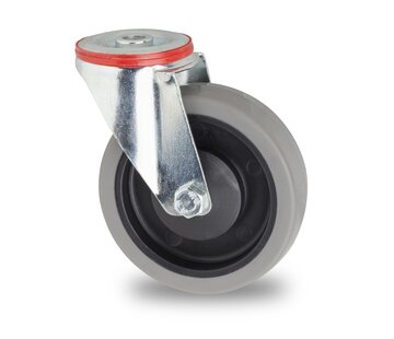 rueda giratoria, Ø 100mm, neumático de caucho termoplástico gris que no deja marcas, 115KG