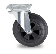 rueda giratoria para cubo de basura, Ø 200 mm, goma negra, 200KG