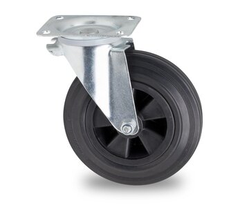 Roulette pour poubelle, Ø 200 mm, bandage caoutchouc noir, 200KG