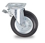 Roulette pivotante pour poubelle avec frein, Ø 200mm, bandage caoutchouc noir, 200KG