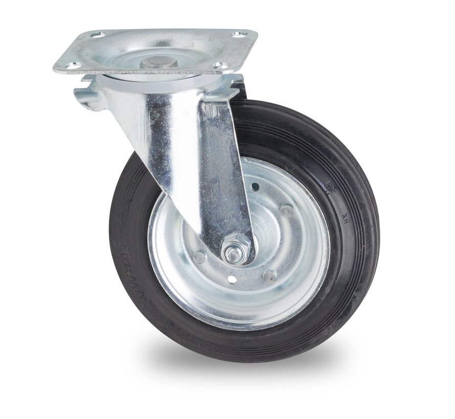 rueda giratoria para contenedor de residuos, Ø 200 mm, neumático de caucho negro, 200KG