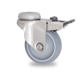 roulette pivotante avec frein, Ø 50 mm, bandage caoutchouc thermoplastique gris non extensible, 50KG