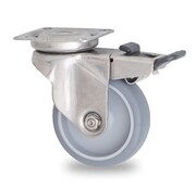 swivel castor with brake, Ø 75 mm, grey non-marking thermoplastic rubber tyre, 60KG