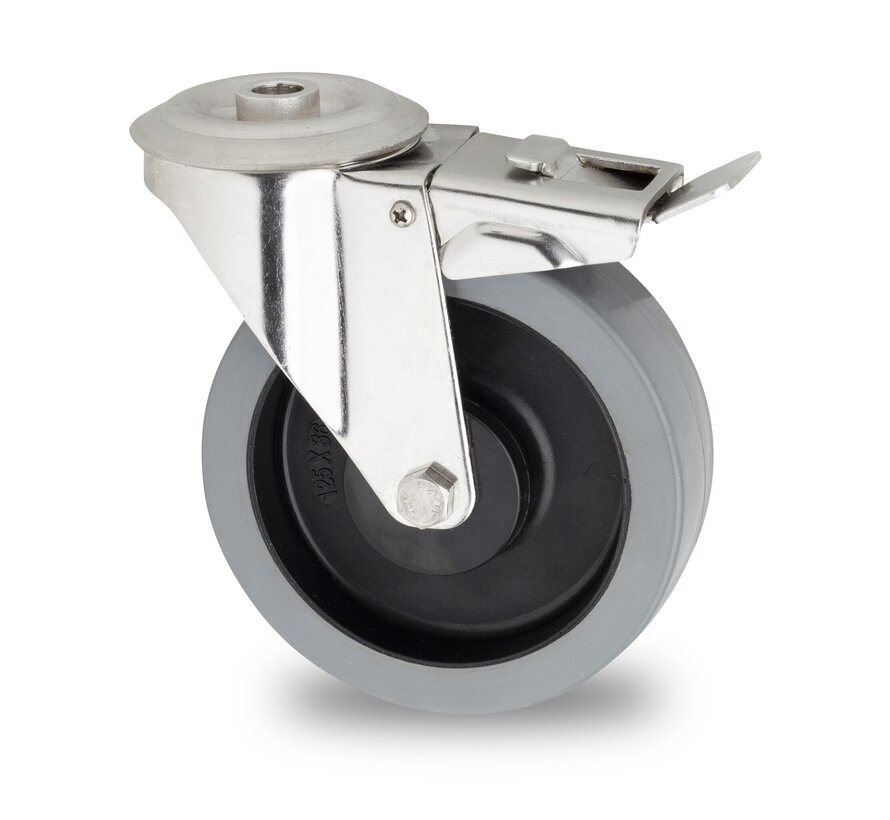 kółko obrotowe z hamulcem, Ø 100mm, opona z elastycznej gumy, 150KG