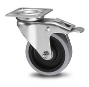 roulette pivotante avec frein, Ø 50 mm, bandage caoutchouc thermoplastique gris non marquant, 40KG