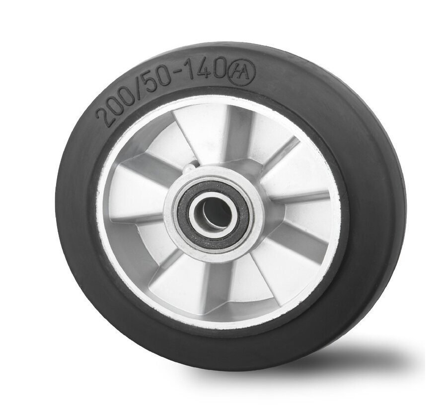 Industrial Wheel from elastic-tyre, precision ball bearing, Wheel-Ø 200mm, 400KG
