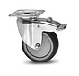 Institutional Swivel caster with brake from pressed steel, plate fitting, thermoplastic rubber grey non-marking, precision ball bearing, Wheel-Ø 100mm, 80KG
