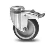 Swivel caster with brake, Ø 50mm, thermoplastic rubber grey non-marking, 50KG