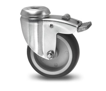 Swivel caster with brake, Ø 50mm, thermoplastic rubber grey non-marking, 50KG
