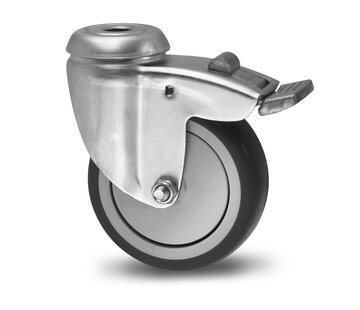 Ruota girevole con freno, Ø 50mm, gomma termoplastica grigia antitraccia, 50KG