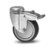 Swivel caster with brake, Ø 75mm, thermoplastic rubber grey non-marking, 75KG