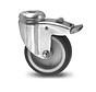 Apparatus swivel caster with brake from pressed steel, bolt hole, thermoplastic rubber grey non-marking, plain bearing, Wheel-Ø 100mm, 80KG