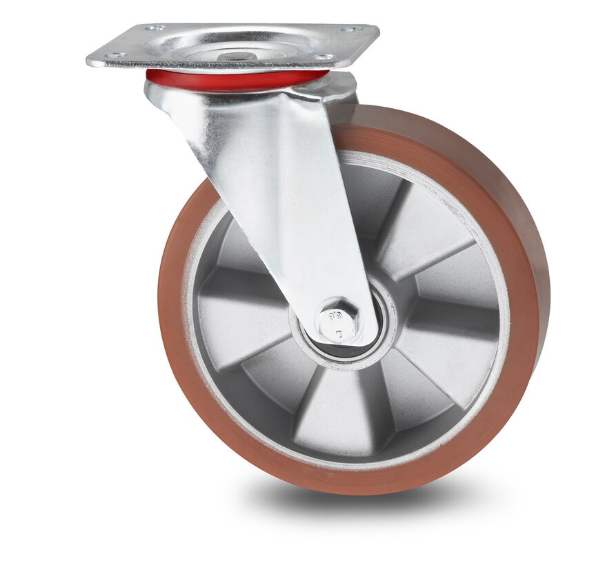 Rodas industriais Roda giratória chapa de aço, poliuretano fundido, rolamento rígido de esferas, Roda-Ø 160mm, 300KG