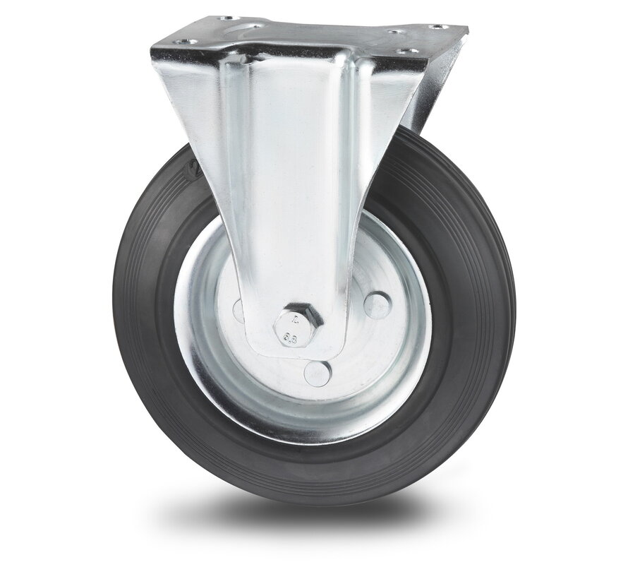 Rodas industriais Roda fixa chapa de aço, goma negra, rolamento de agulhas, Roda-Ø 200mm, 200KG