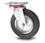 Industrial Swivel caster from pressed steel, plate fitting, rubber, black, roller bearing, Wheel-Ø 100mm, 80KG