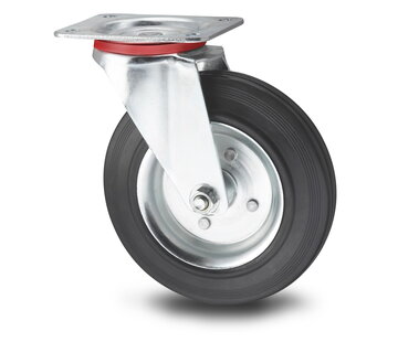 Roda giratória, Ø 200mm, goma negra, 200KG