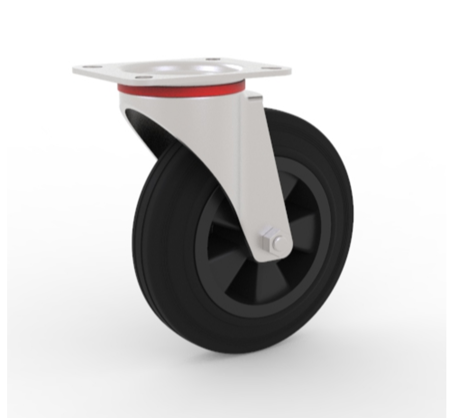 Zestawy kołowe transportowe Zestaw obrotowy tłoczonej blachy stalowej, płytka mocująca, czarnej gumy, łożysko rolkowe, Koło-Ø 100mm, 80KG